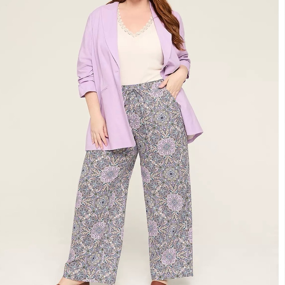 Lane Bryant Lavender Patterned Wide Leg Pants 20L NWT